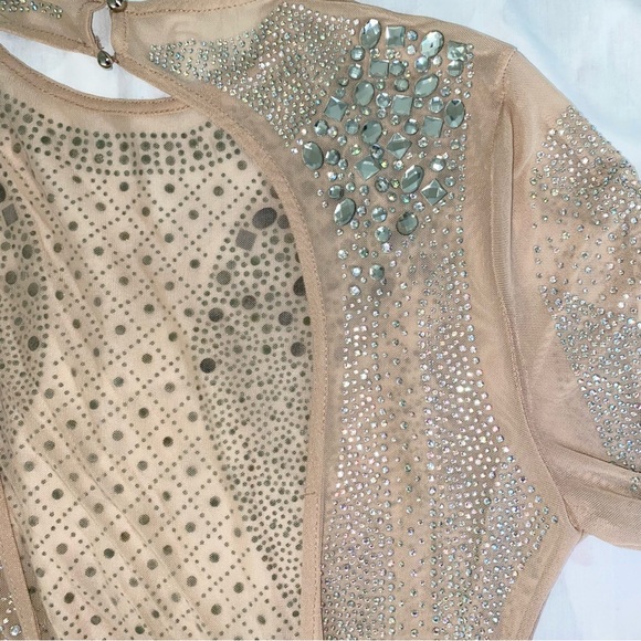HP✨Xtaren Long Sleeve Sheer Mesh Rhinestone Bodycon Mini Dress - Picture 10 of 13
